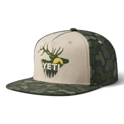 Yeti Sunrise Elk Flat Brim Hat - Tan/Green Camo