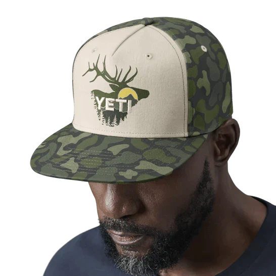 Yeti Sunrise Elk Flat Brim Hat - Tan/Green Camo