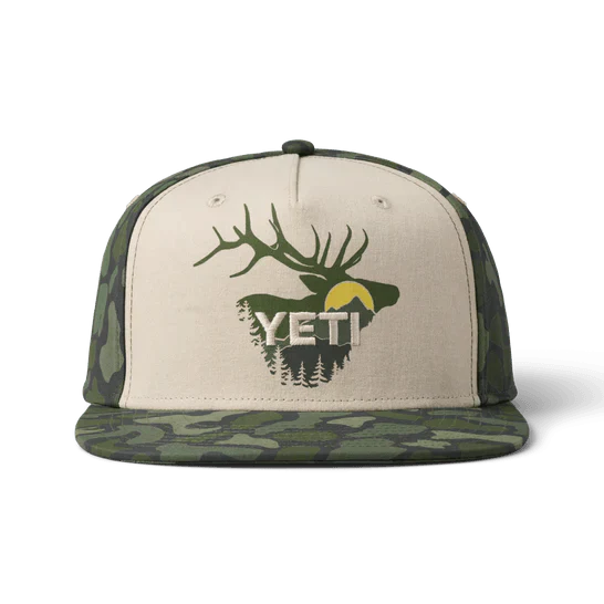 Yeti Sunrise Elk Flat Brim Hat - Tan/Green Camo