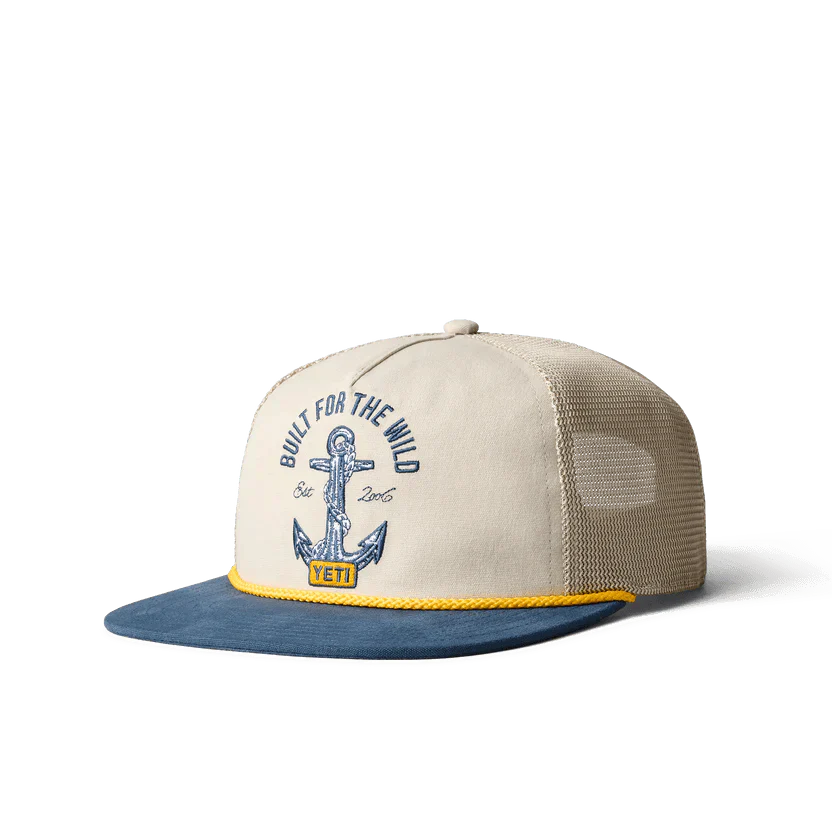 Yeti Built for the Wild Tan/Navy Open Seas Rope Flat Brim Hat